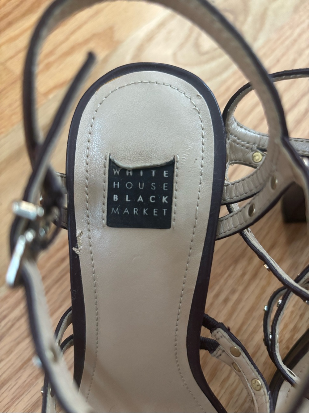 White House Black Market Dark Brown Studded Strappy Heels - Picture 4 of 7